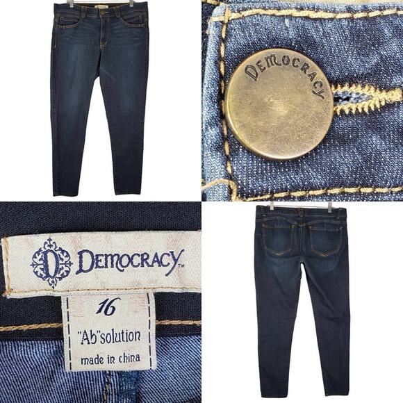 Democracy Jeans AB Solution Women's Size 16 Blue Dark Wash Skinny Leg High Rise - Picture 1 of 10